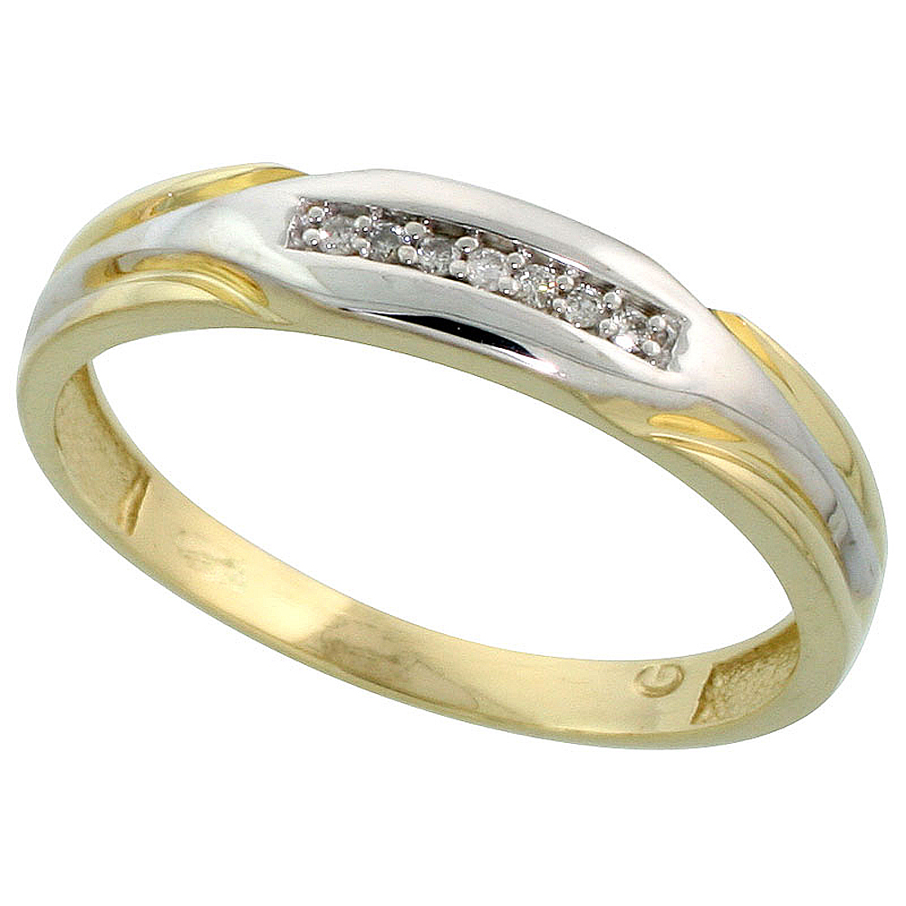 Gold Plated Sterling Silver Mens Diamond Wedding Band, 3/16 inch wide