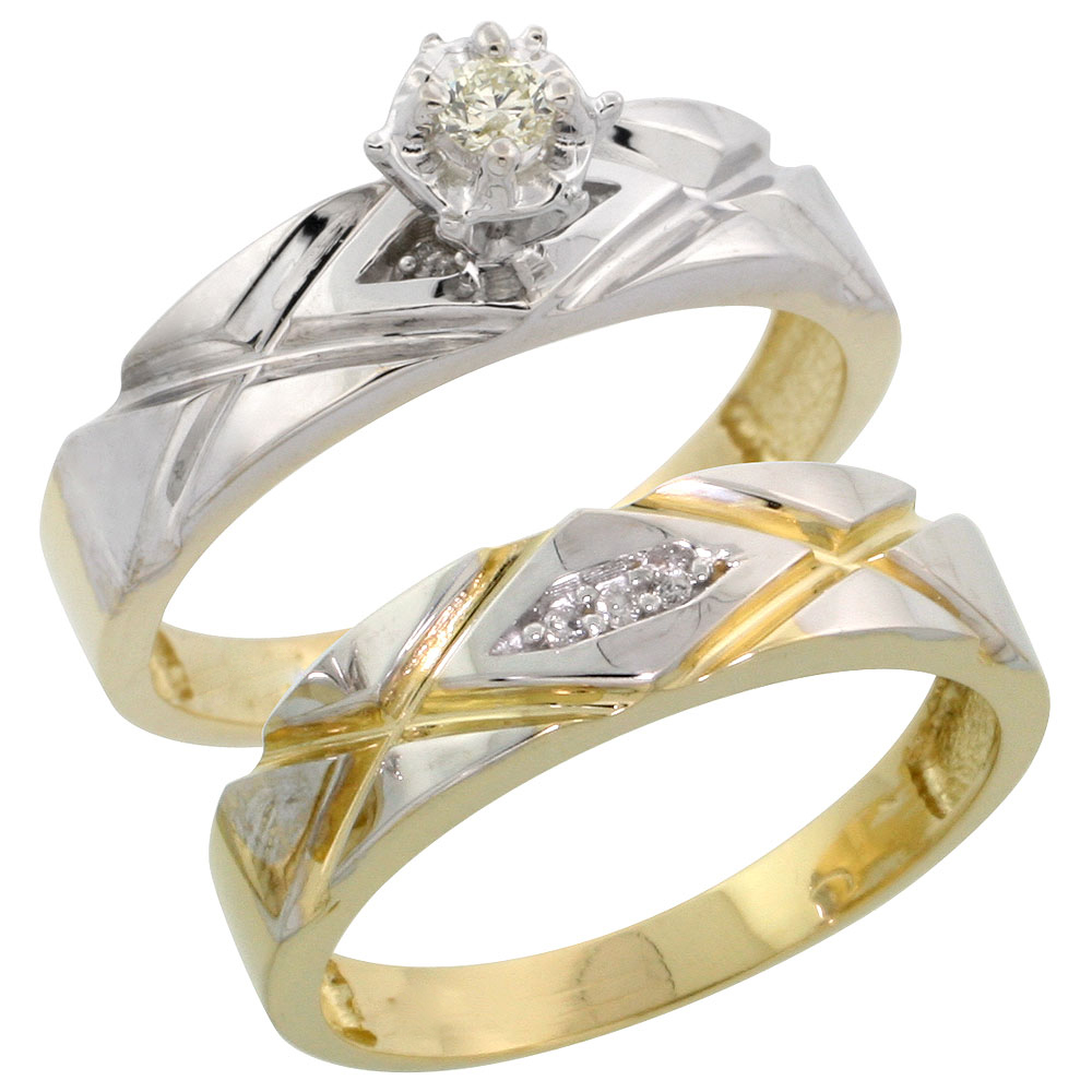 Gold Plated Sterling Silver Ladies 2-Piece Diamond Engagement Wedding Ring Set, 3/16 inch wide