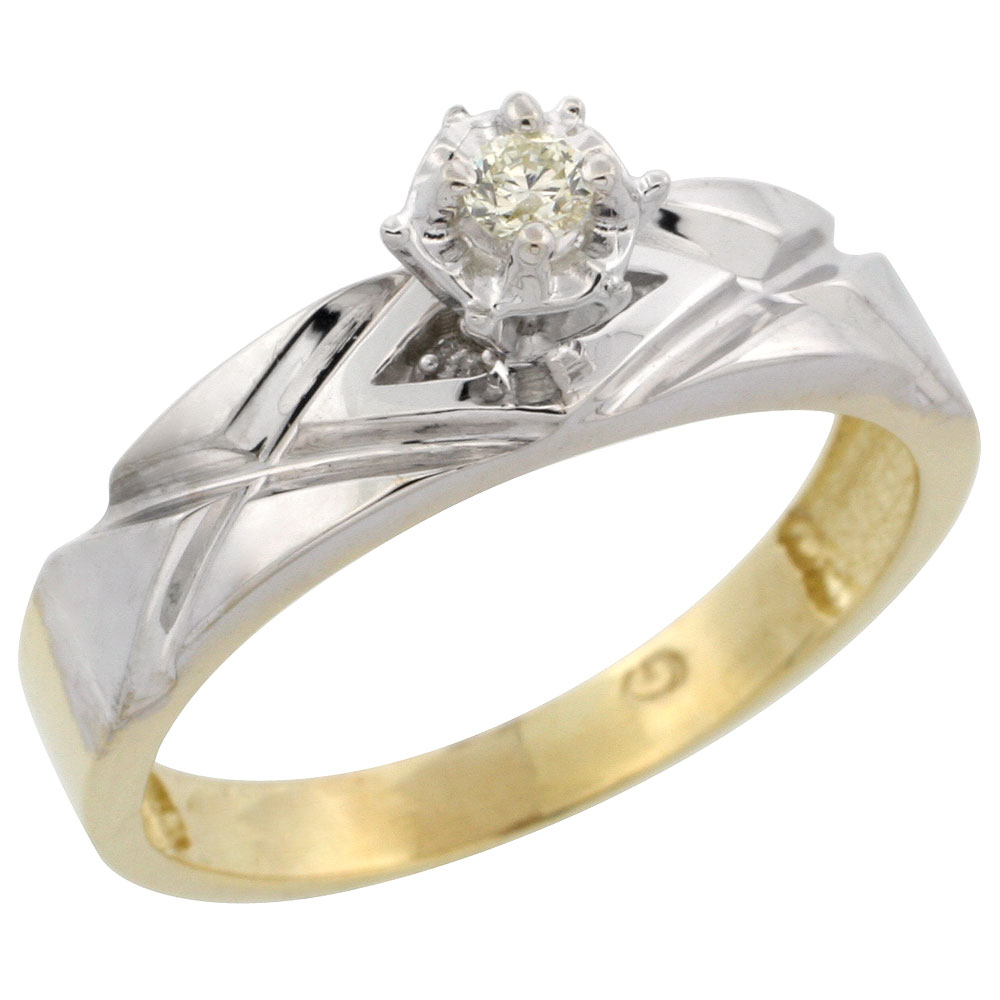 Gold Plated Sterling Silver Diamond Engagement Ring, 3/16 inch wide