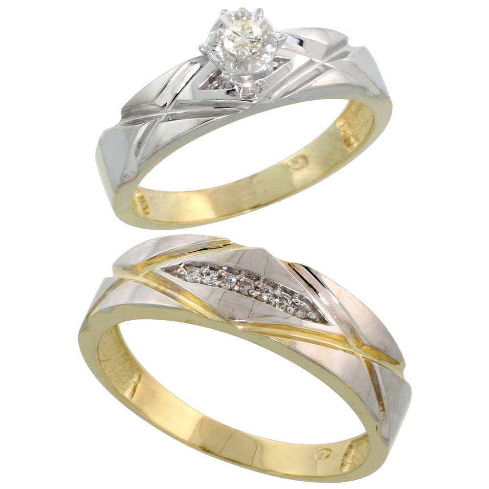 Gold Plated Sterling Silver 2-Piece Diamond Wedding Engagement Ring Set for Him and Her, 5mm & 6mm wide