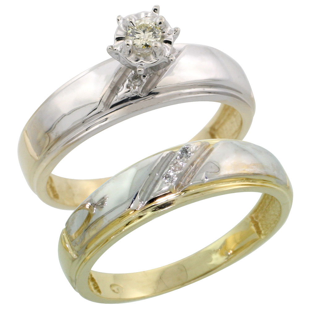 Gold Plated Sterling Silver Ladies 2-Piece Diamond Engagement Wedding Ring Set, 7/32 inch wide