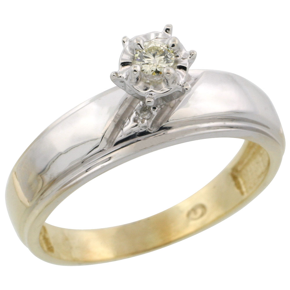 Gold Plated Sterling Silver Diamond Engagement Ring, 7/32 inch wide