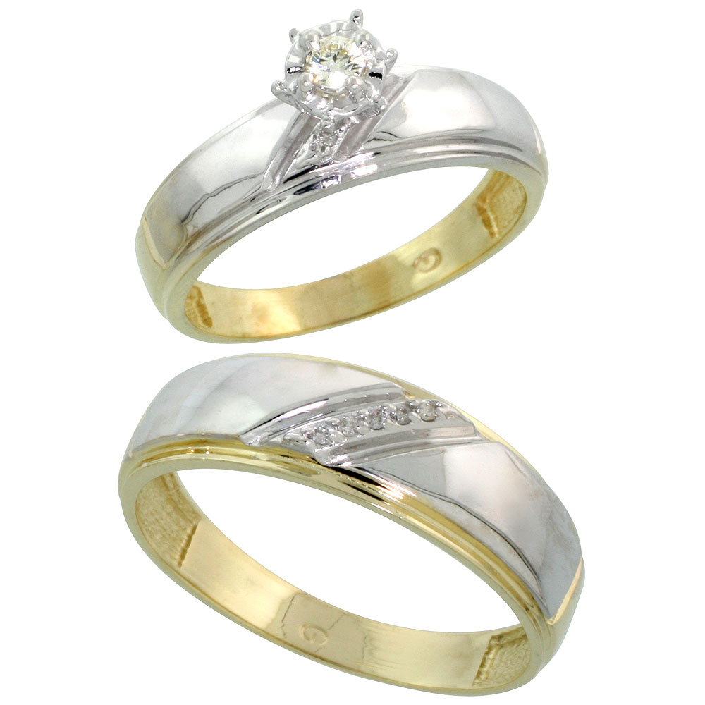 Gold Plated Sterling Silver 2-Piece Diamond Wedding Engagement Ring Set for Him and Her, 5.5mm & 7mm wide