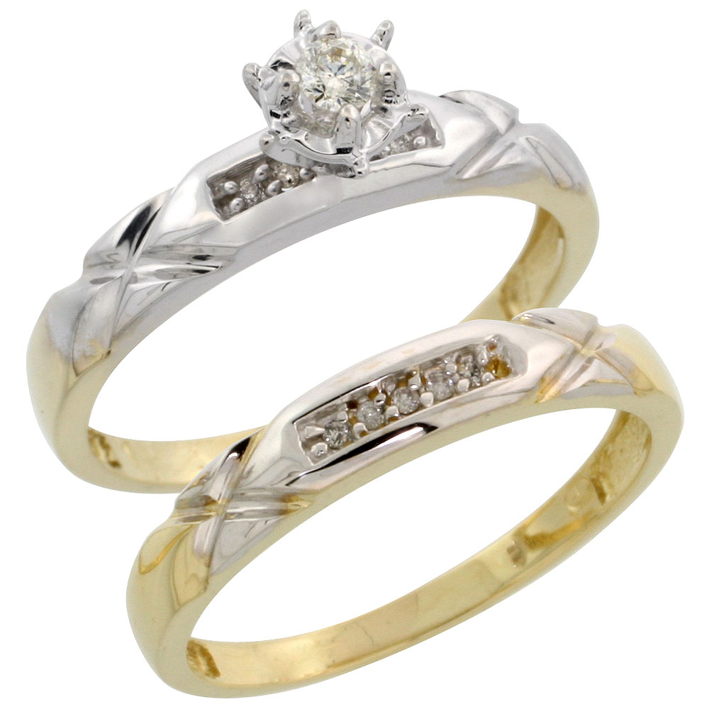 Gold Plated Sterling Silver Ladies 2-Piece Diamond Engagement Wedding Ring Set, 1/8 inch wide