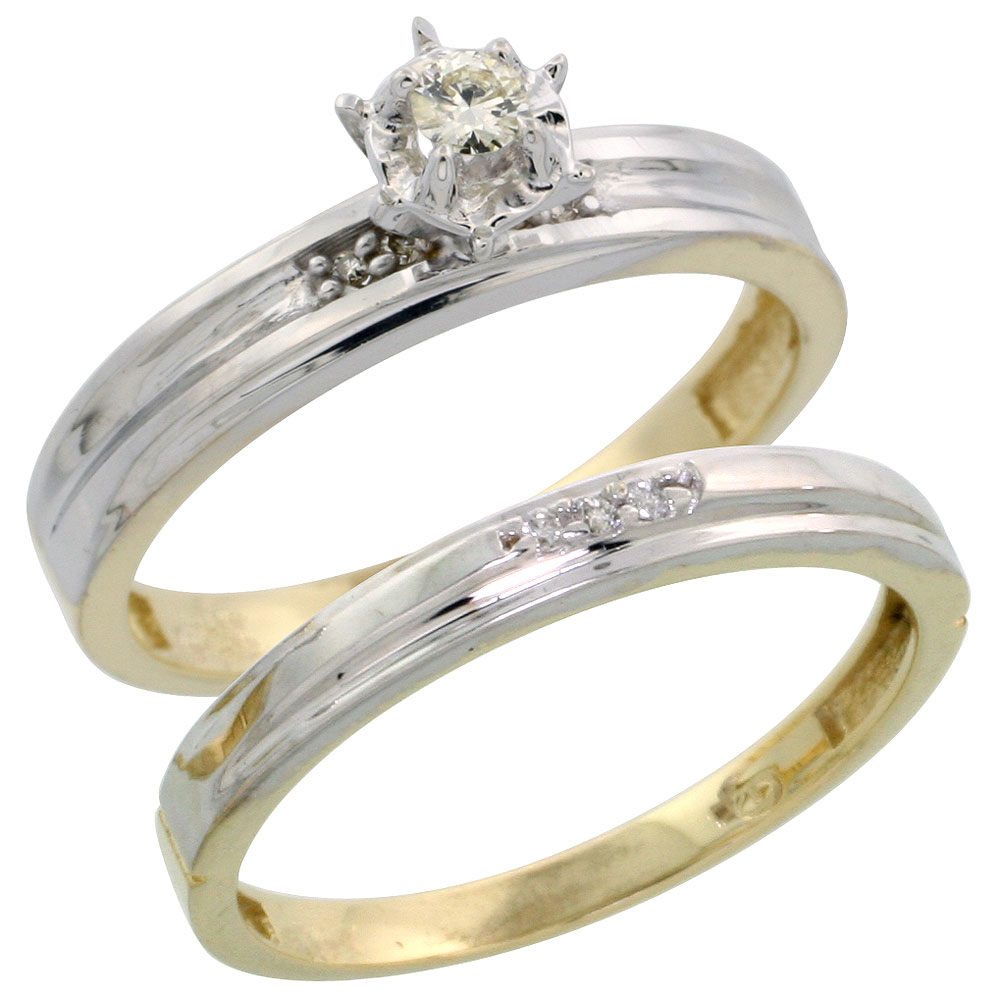 Gold Plated Sterling Silver Ladies 2-Piece Diamond Engagement Wedding Ring Set, 1/8 inch wide