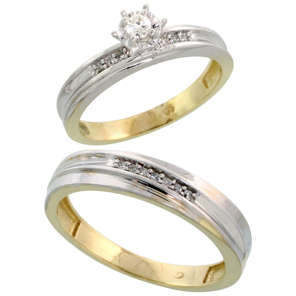 Gold Plated Sterling Silver 2-Piece Diamond Wedding Engagement Ring Set for Him and Her, 3mm & 5mm wide