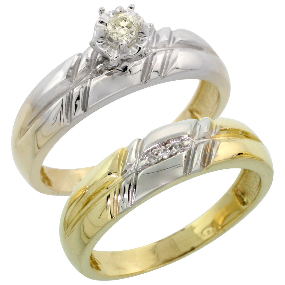 Gold Plated Sterling Silver Ladies 2-Piece Diamond Engagement Wedding Ring Set, 7/32 inch wide