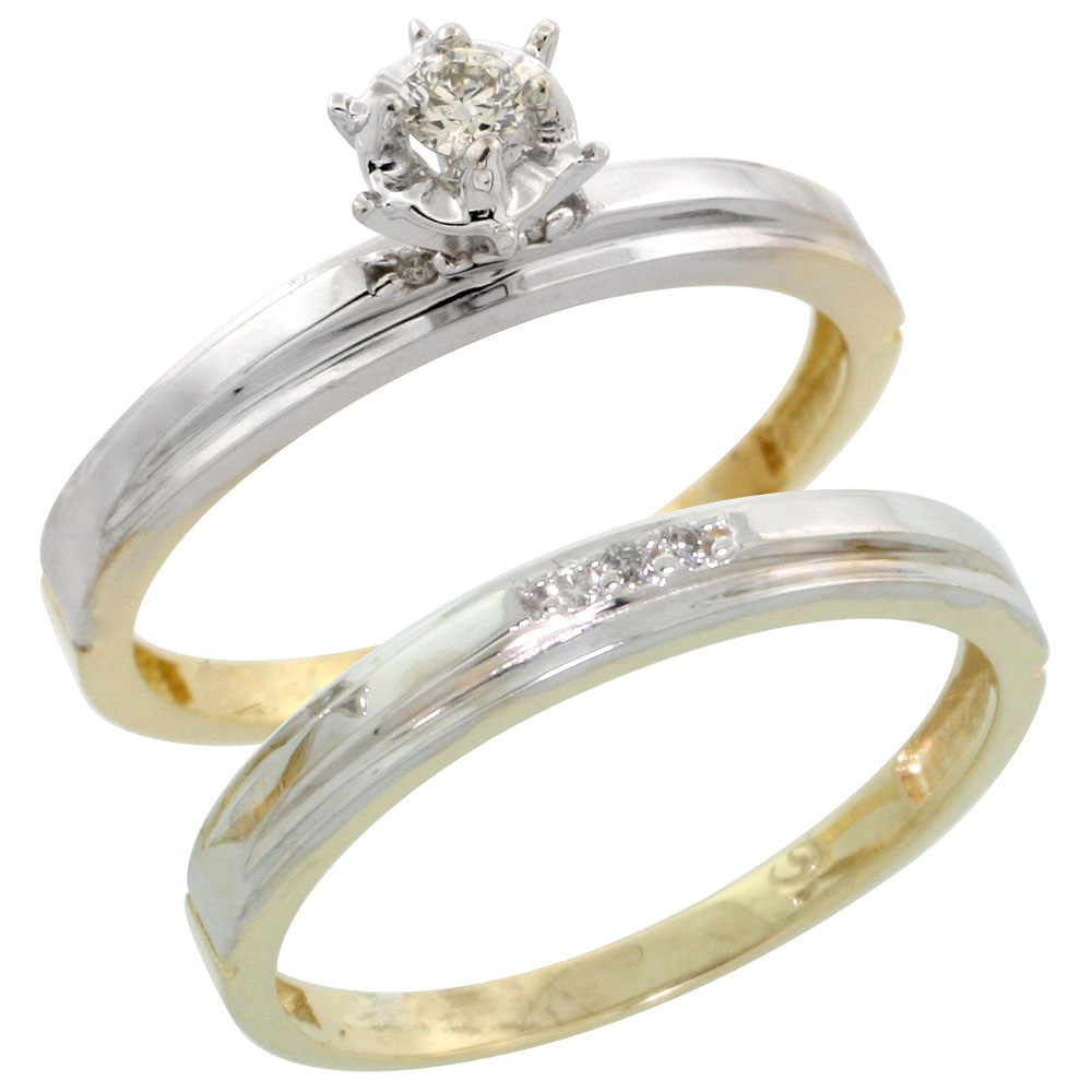 Gold Plated Sterling Silver Ladies 2-Piece Diamond Engagement Wedding Ring Set, 1/8 inch wide