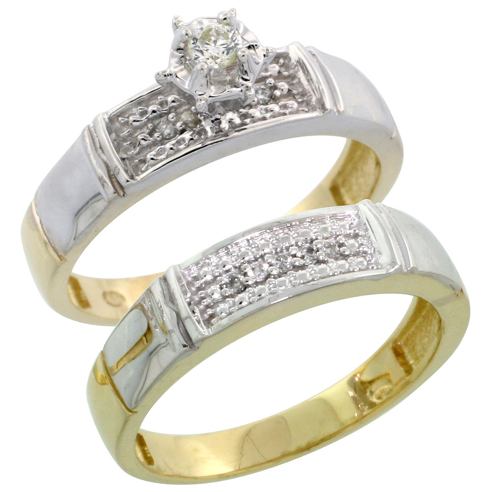 Gold Plated Sterling Silver Ladies 2-Piece Diamond Engagement Wedding Ring Set, 3/16 inch wide