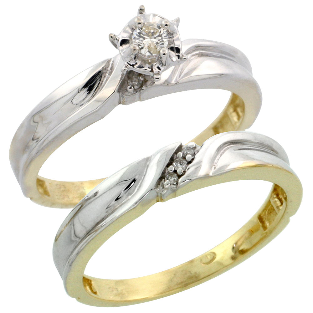 Gold Plated Sterling Silver Ladies 2-Piece Diamond Engagement Wedding Ring Set, 1/8 inch wide