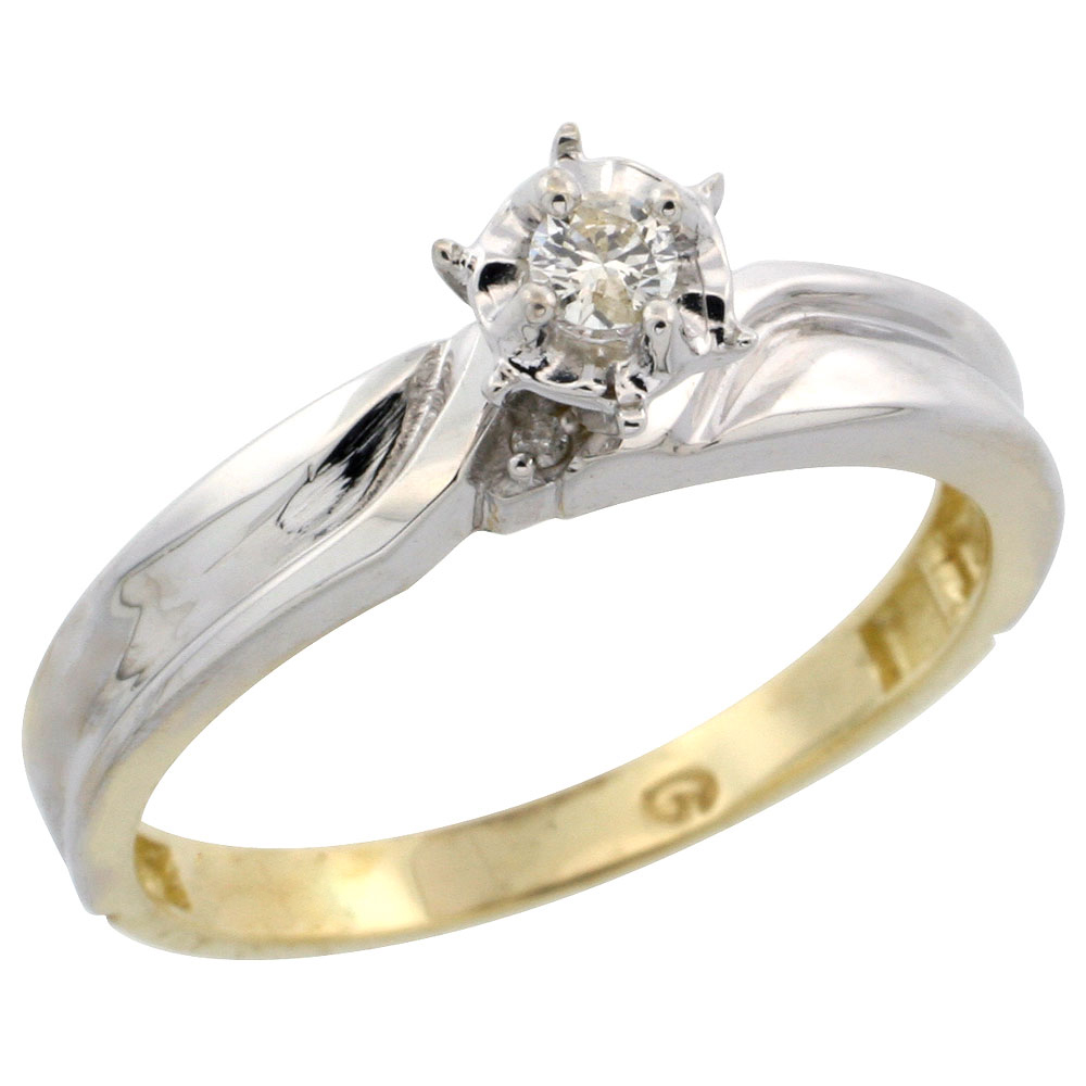 Gold Plated Sterling Silver Diamond Engagement Ring, 1/8 inch wide