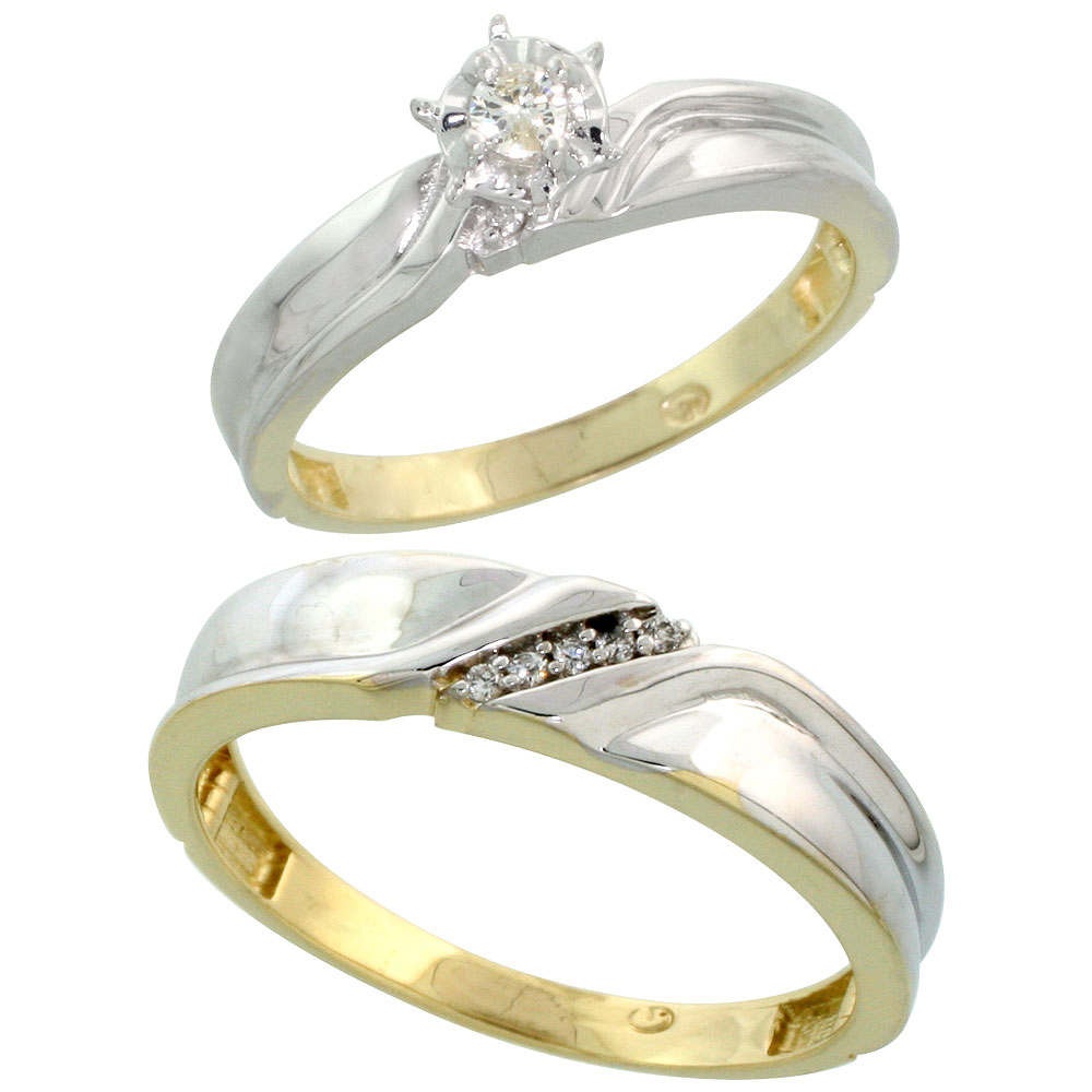 Gold Plated Sterling Silver 2-Piece Diamond Wedding Engagement Ring Set for Him and Her, 3.5mm & 5mm wide