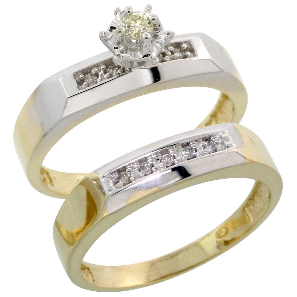 Gold Plated Sterling Silver Ladies 2-Piece Diamond Engagement Wedding Ring Set, 3/16 inch wide