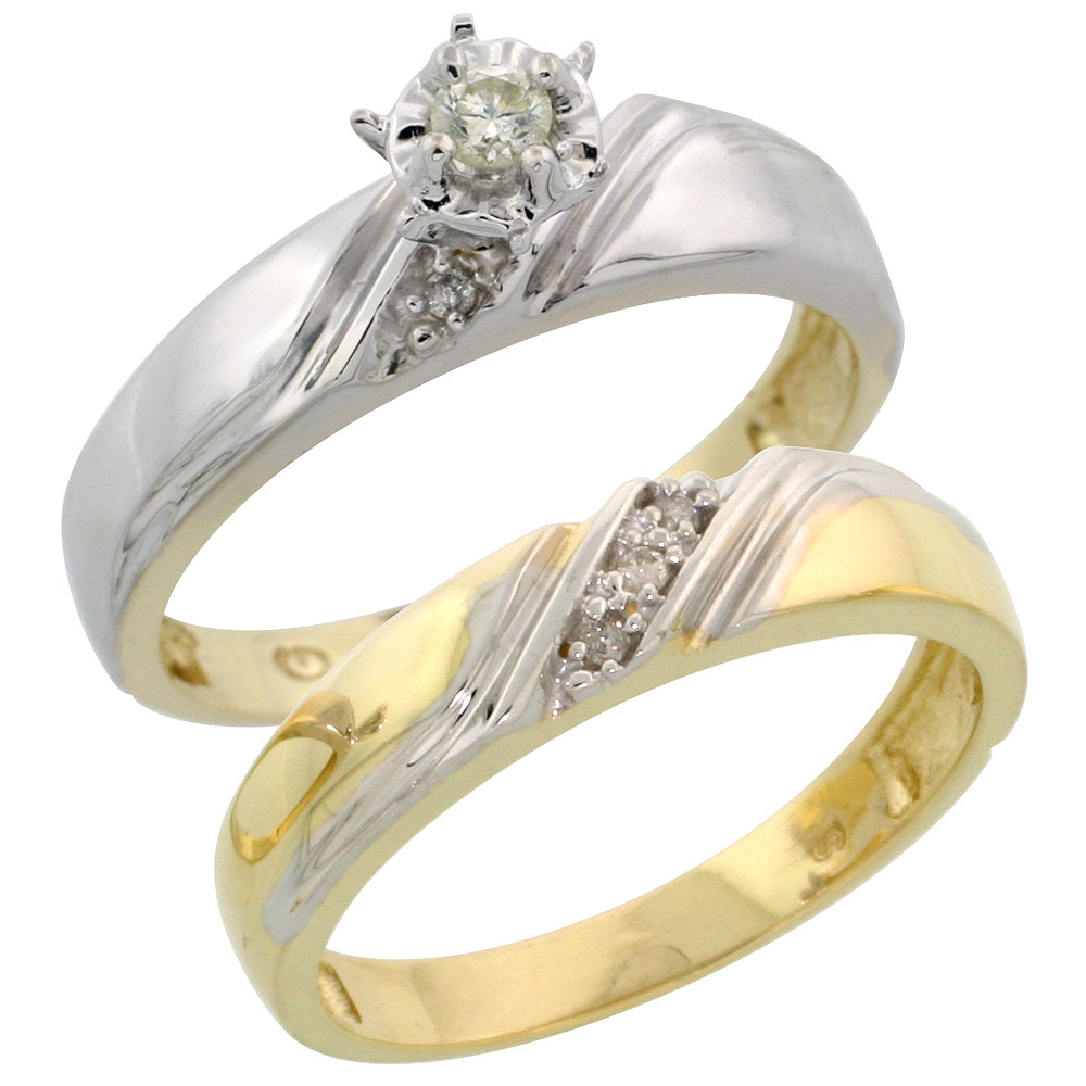 Gold Plated Sterling Silver Ladies 2-Piece Diamond Engagement Wedding Ring Set, 3/16 inch wide