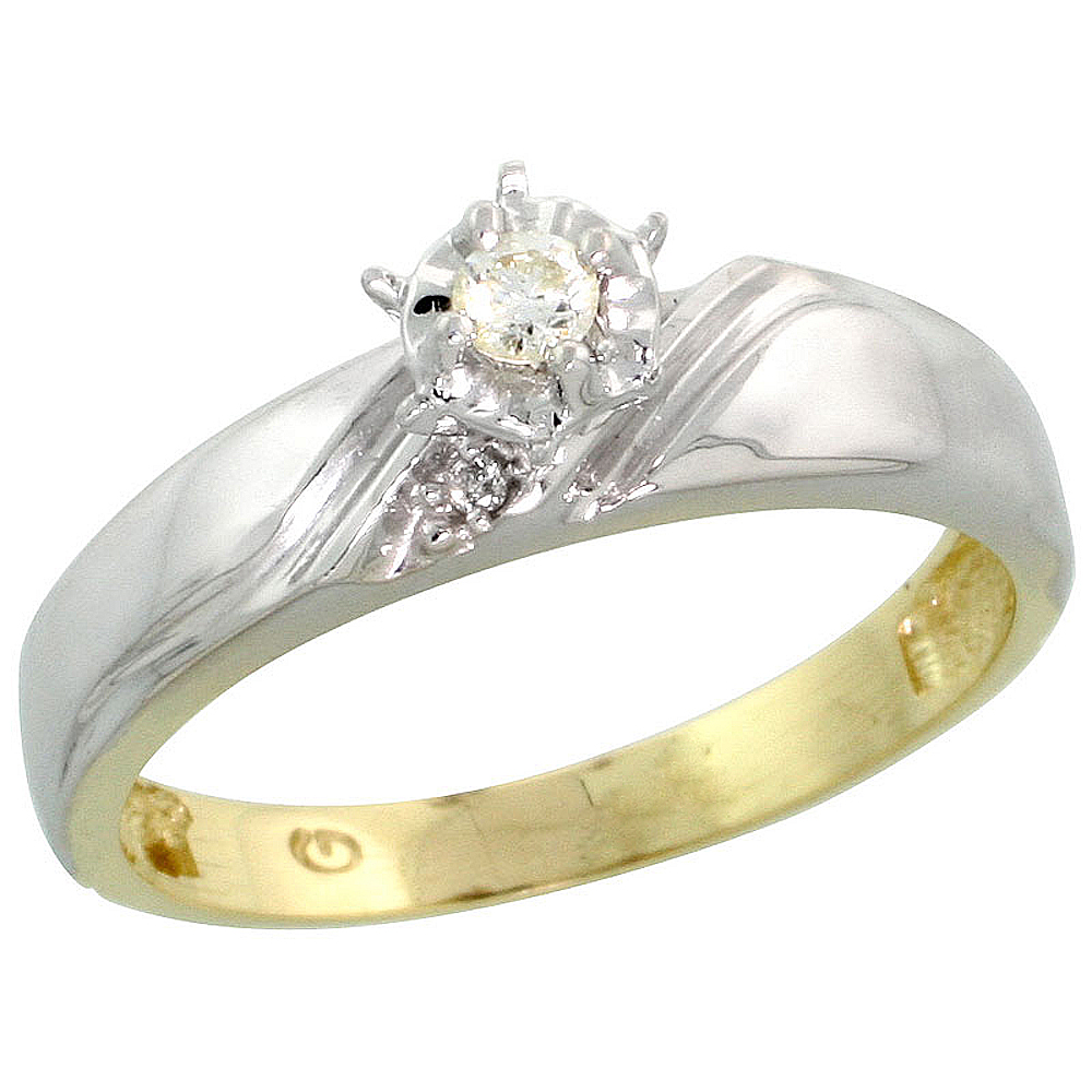 Gold Plated Sterling Silver Diamond Engagement Ring, 3/16 inch wide