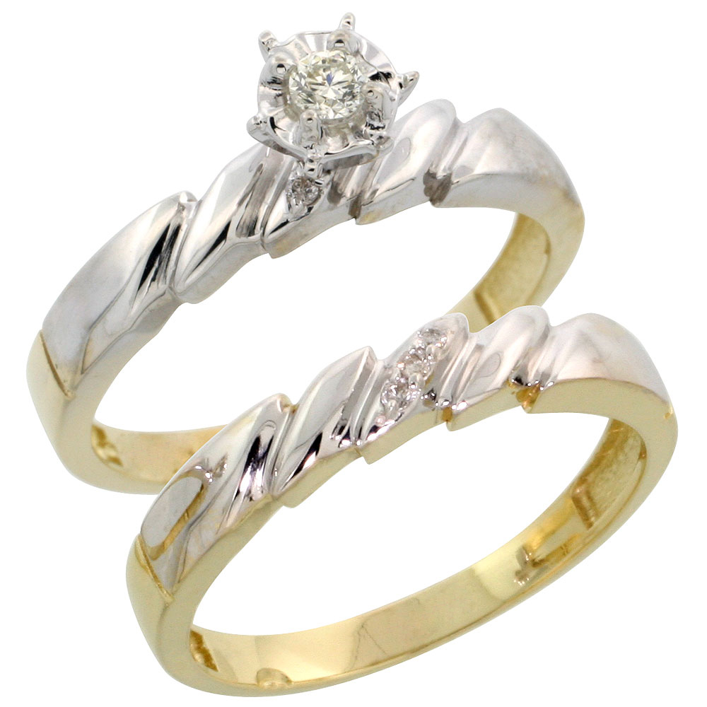 Gold Plated Sterling Silver Ladies 2-Piece Diamond Engagement Wedding Ring Set, 5/32 inch wide