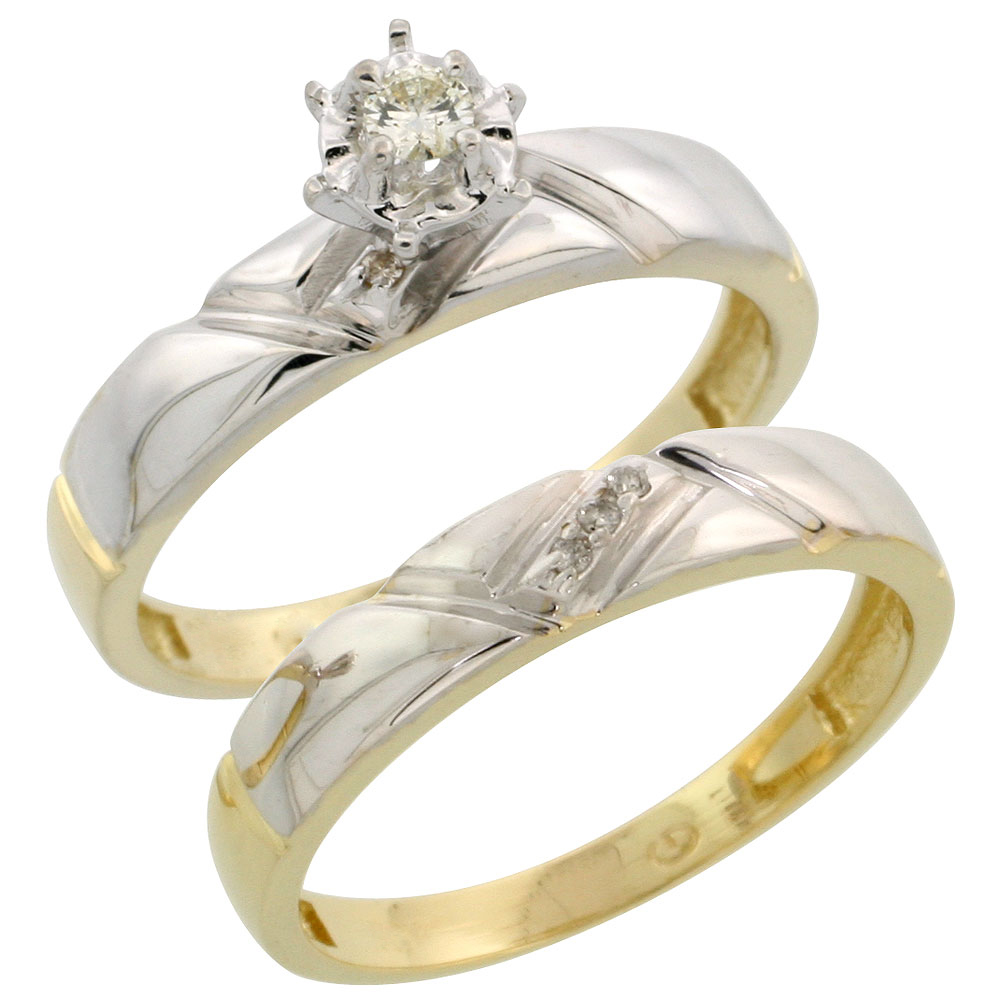 Gold Plated Sterling Silver Ladies 2-Piece Diamond Engagement Wedding Ring Set, 5/32 inch wide