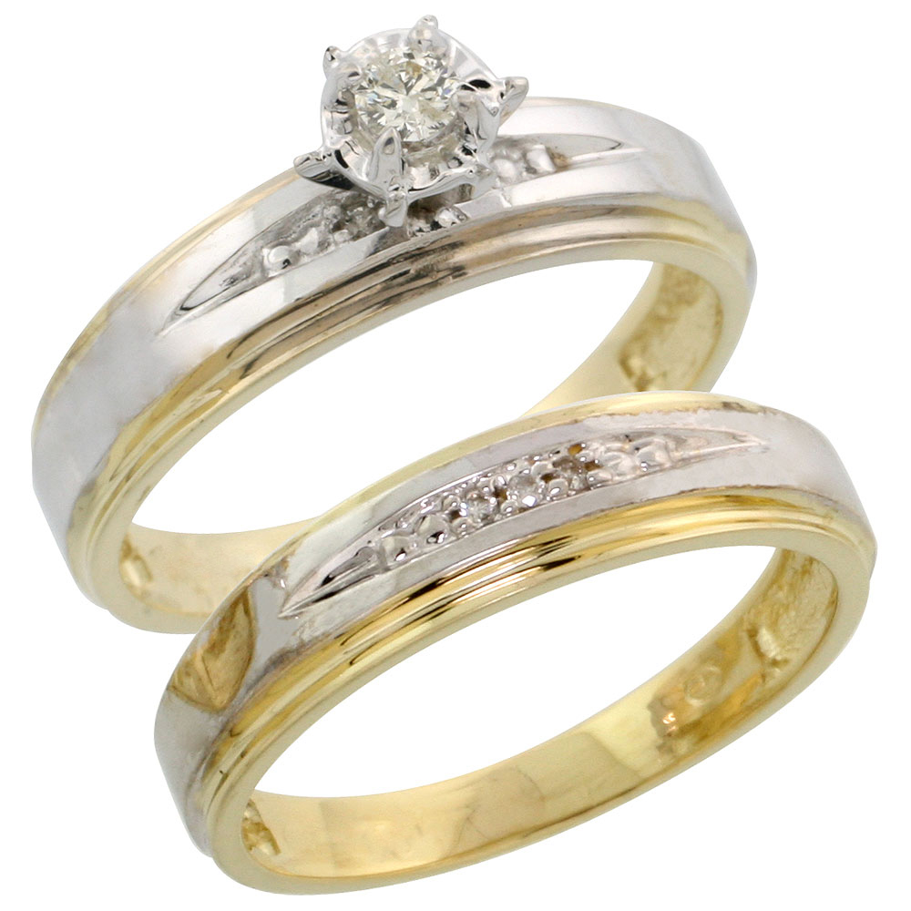 Gold Plated Sterling Silver Ladies 2-Piece Diamond Engagement Wedding Ring Set, 3/16 inch wide