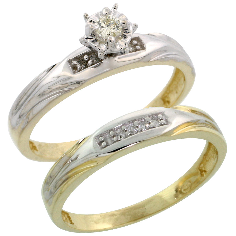 Gold Plated Sterling Silver Ladies 2-Piece Diamond Engagement Wedding Ring Set, 1/8 inch wide