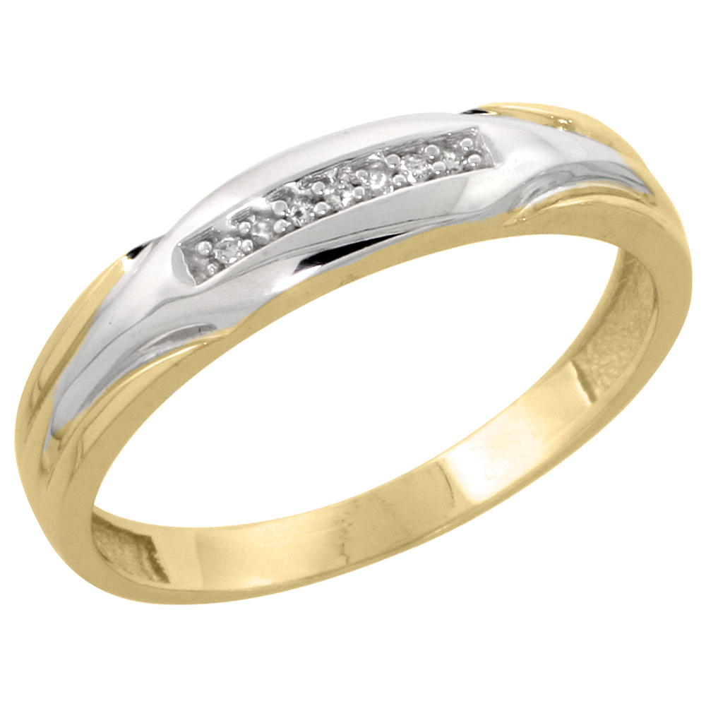 Gold Plated Sterling Silver Mens Diamond Wedding Band, 3/16 inch wide