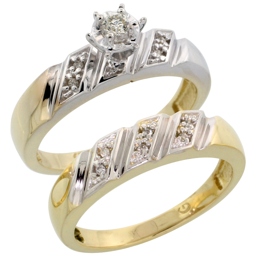 Gold Plated Sterling Silver Ladies 2-Piece Diamond Engagement Wedding Ring Set, 3/16 inch wide