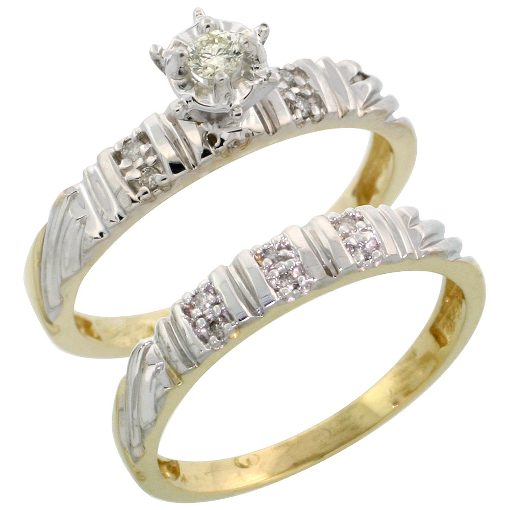 Gold Plated Sterling Silver Ladies 2-Piece Diamond Engagement Wedding Ring Set, 1/8 inch wide