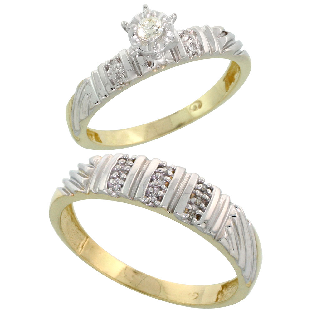 Gold Plated Sterling Silver 2-Piece Diamond Wedding Engagement Ring Set for Him and Her, 3.5mm & 5mm wide