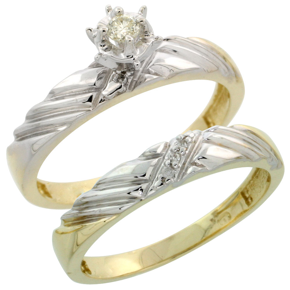 Gold Plated Sterling Silver Ladies 2-Piece Diamond Engagement Wedding Ring Set, 1/8 inch wide