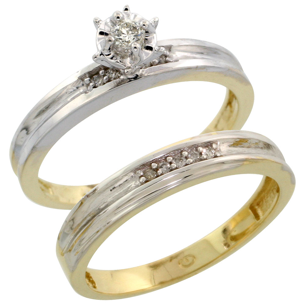 Gold Plated Sterling Silver Ladies 2-Piece Diamond Engagement Wedding Ring Set, 1/8 inch wide