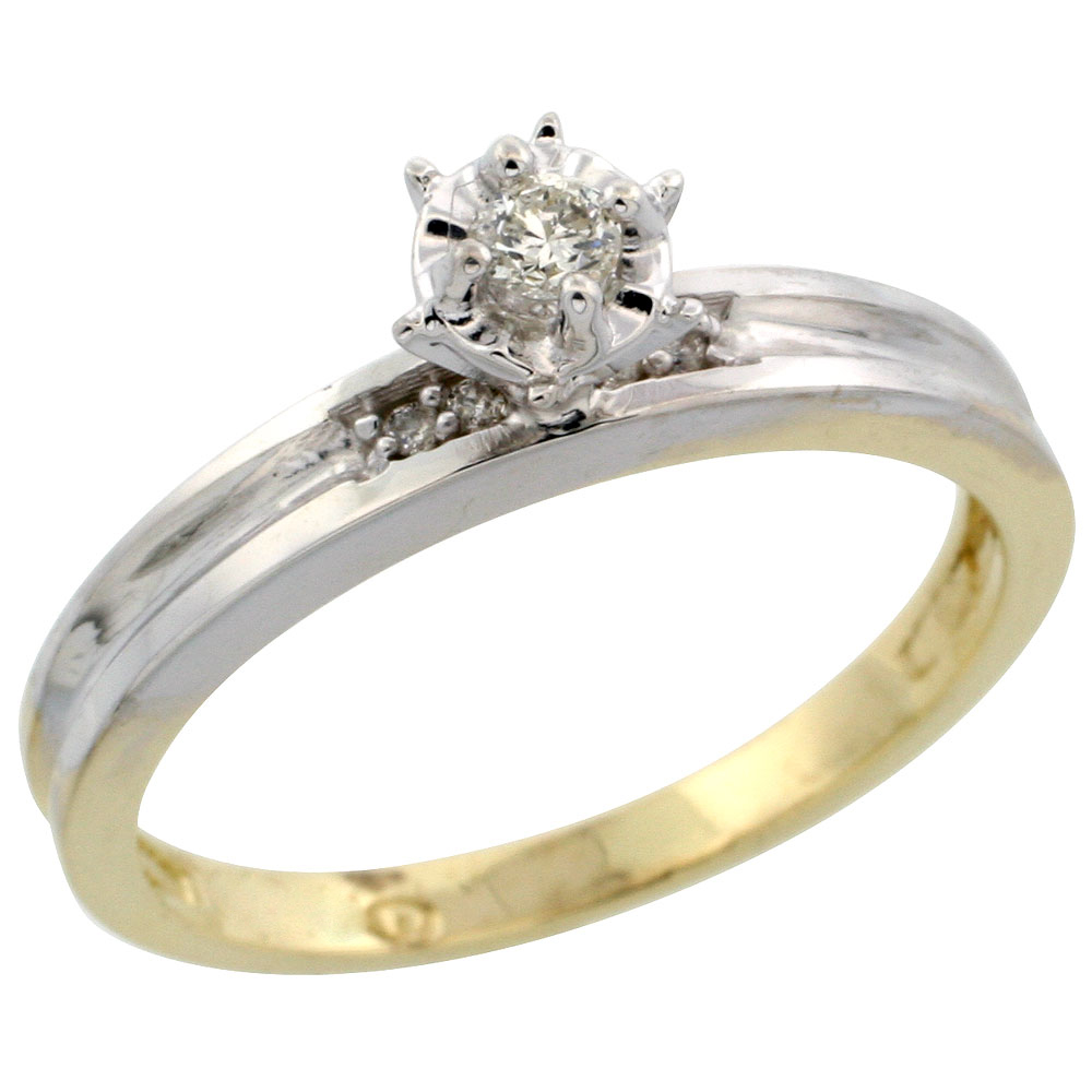 Gold Plated Sterling Silver Diamond Engagement Ring, 1/8 inch wide