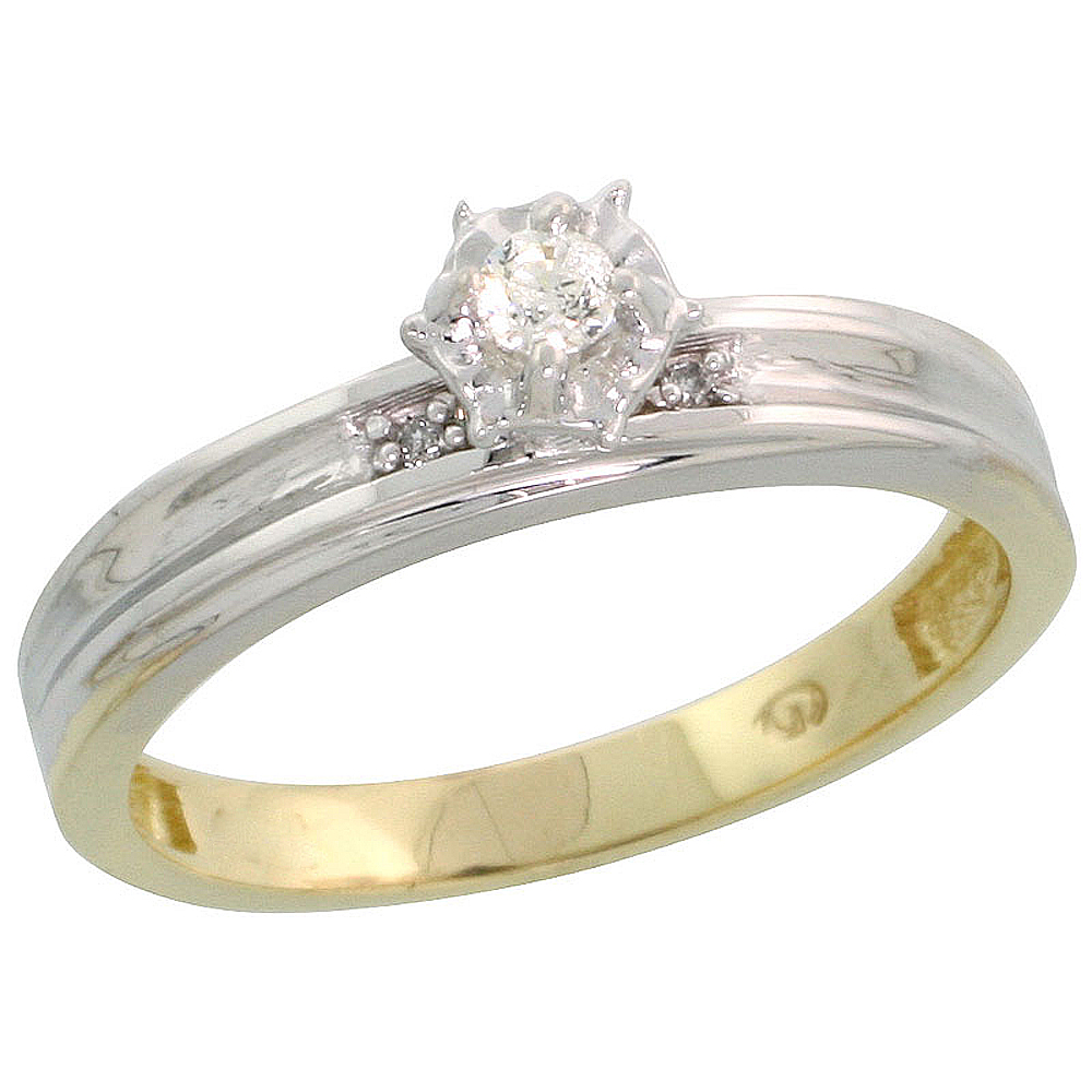 Gold Plated Sterling Silver Diamond Engagement Ring, 1/8 inch wide