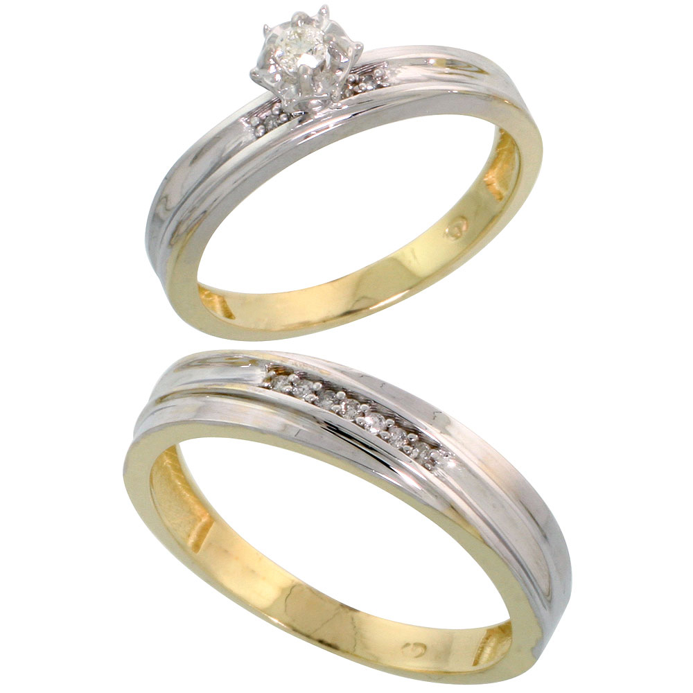 Gold Plated Sterling Silver 2-Piece Diamond Wedding Engagement Ring Set for Him and Her, 3.5mm & 4mm wide