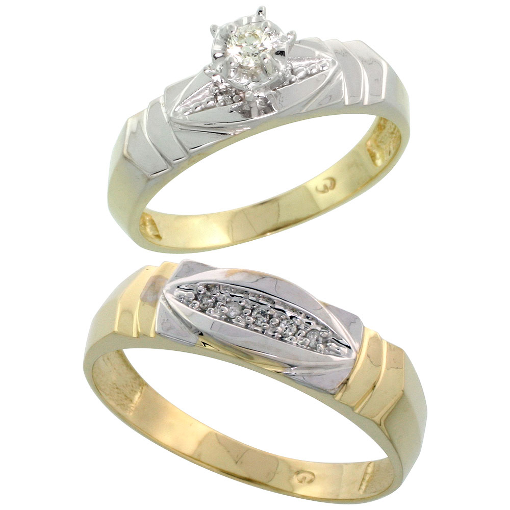 Gold Plated Sterling Silver 2-Piece Diamond Wedding Engagement Ring Set for Him and Her, 5mm &amp; 6mm wide