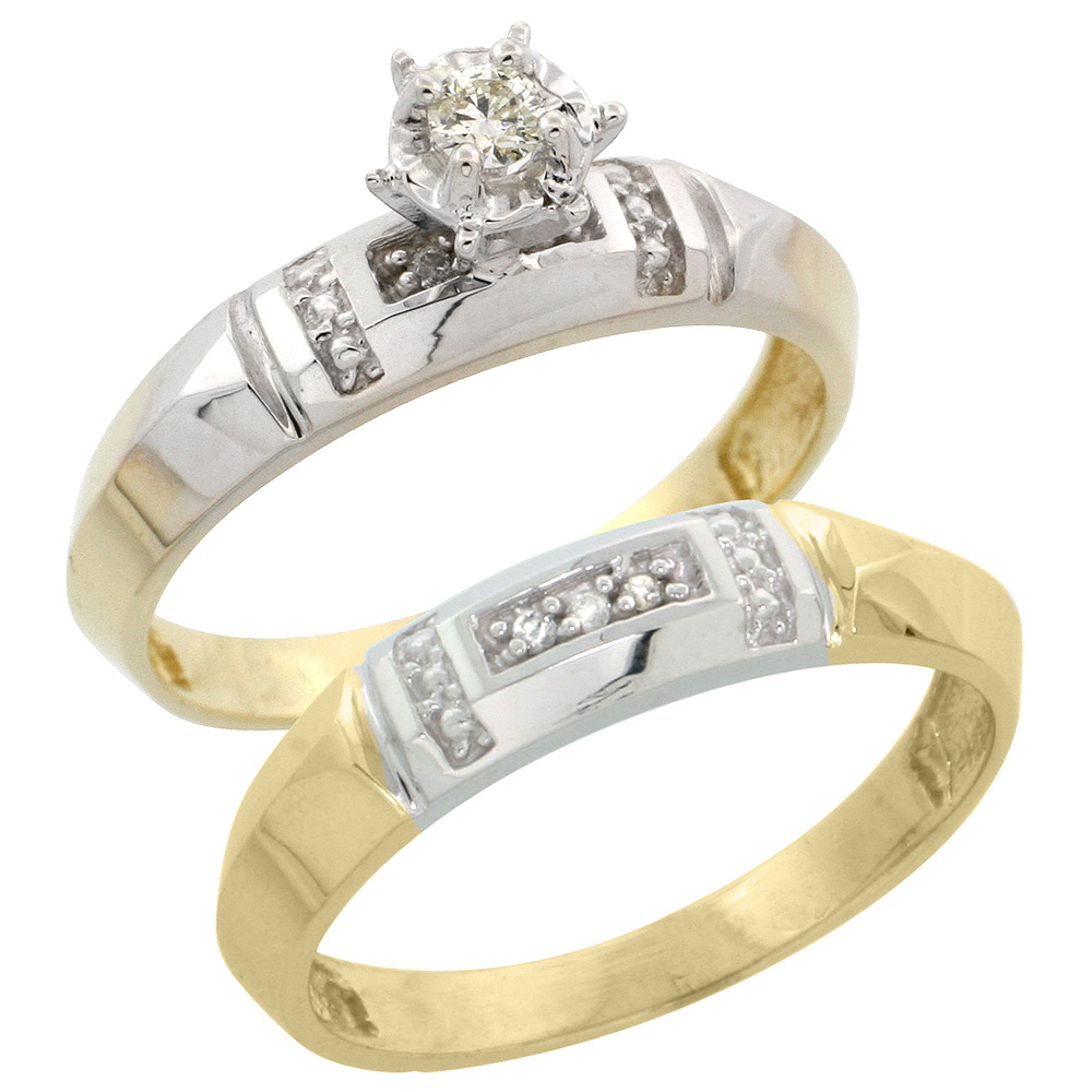 Gold Plated Sterling Silver Ladies 2-Piece Diamond Engagement Wedding Ring Set, 5/32 inch wide