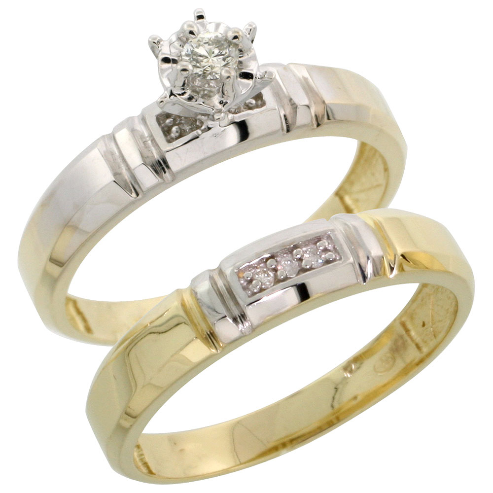 Gold Plated Sterling Silver Ladies 2-Piece Diamond Engagement Wedding Ring Set, 5/32 inch wide