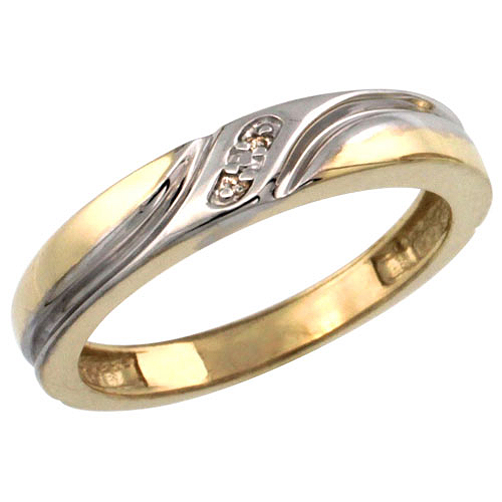 Gold Plated Sterling Silver Ladies Diamond Wedding Ring 5/32 inch wide