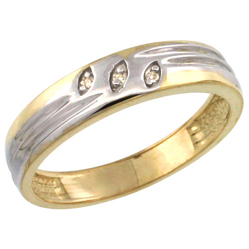 Gold Plated Sterling Silver Ladies Diamond Wedding Ring 5/32 inch wide