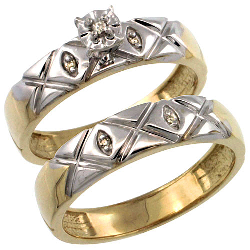 Gold Plated Sterling Silver Ladies 2-Piece Diamond Engagement Wedding Ring Set 3/8 inch wide