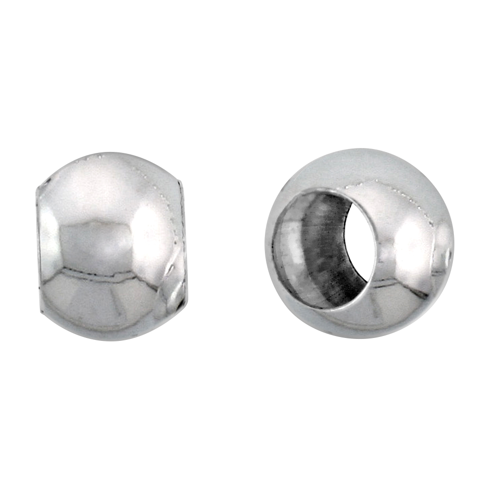 Sterling Silver Bead Spacer 6 mm Large Hole 6 pcs High Polished