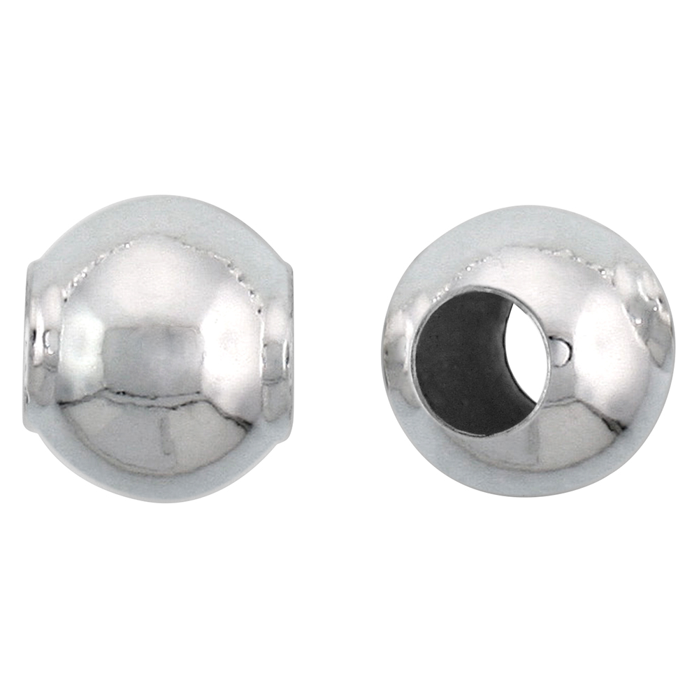 Sterling Silver Bead Spacer 8 mm Large Hole 6 pcs High Polished