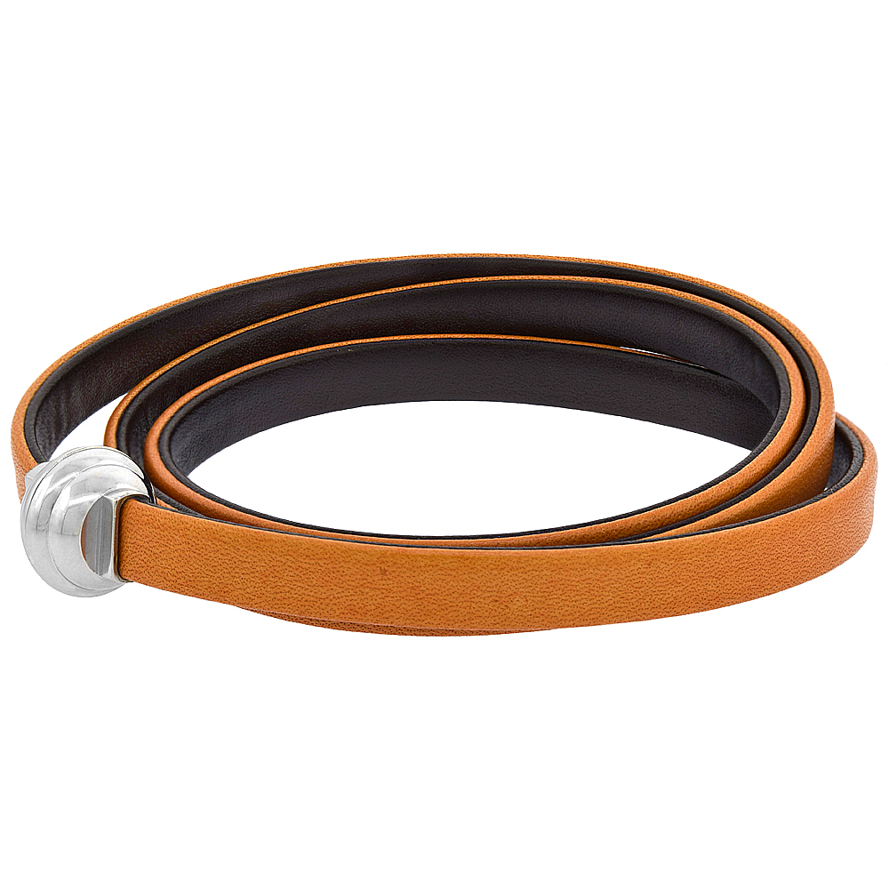 Quality Full Grain Tan &amp; Brown Leather Wrap Bracelet Double Sided Magnetic Clasp Italy 22.5 inch