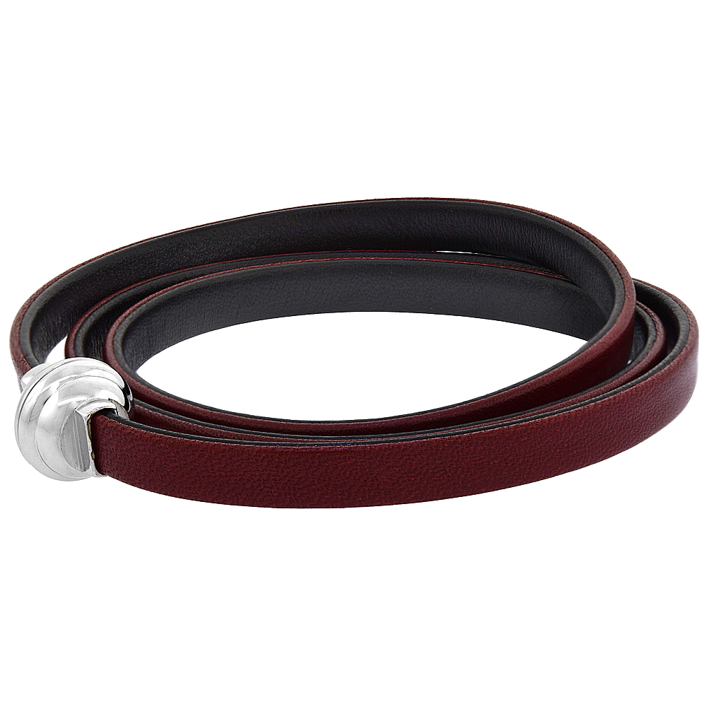 Quality Full Grain Red &amp; Black Leather Wrap Bracelet Double Sided Magnetic Clasp Italy 22.5 inch