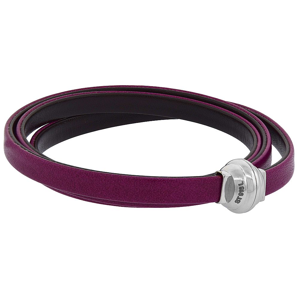 Quality Full Grain Fuchsia & Brown Leather Wrap Bracelet Double Sided Magnetic Clasp Italy 22.5 inch