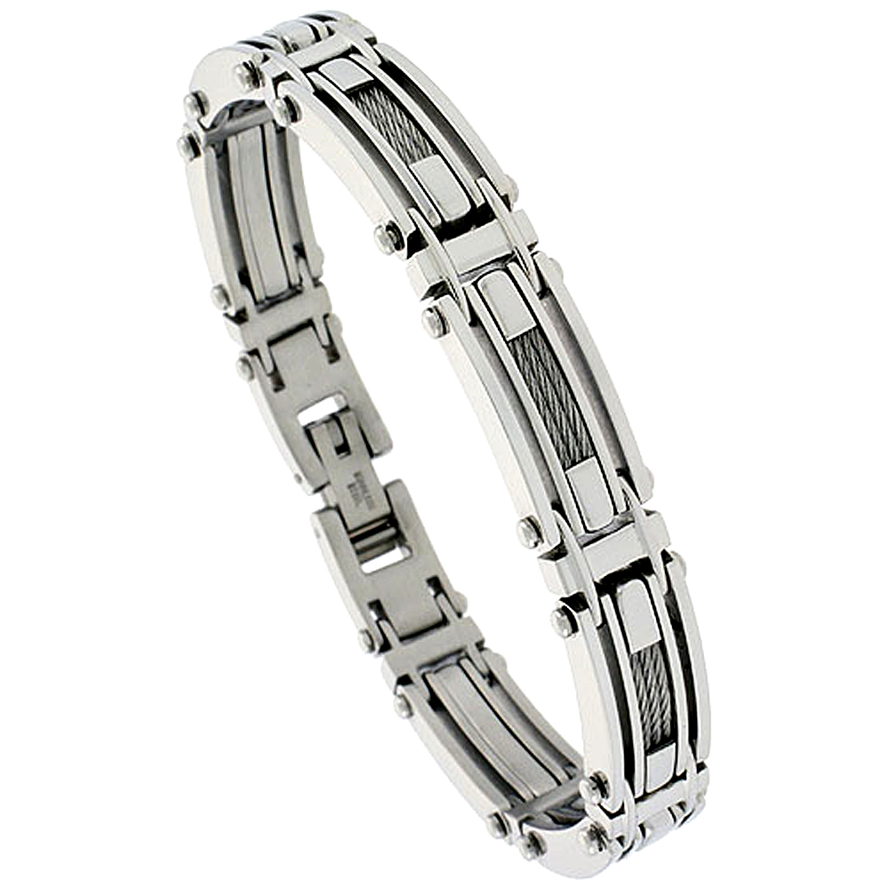 Stainless Steel Cable Bracelet For Men, 1/2 inch wide, 