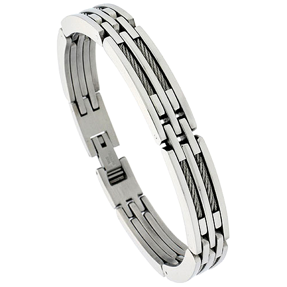 Stainless Steel Cable Bracelet For Men, 3/8 inch wide, 8 1/2 inch long