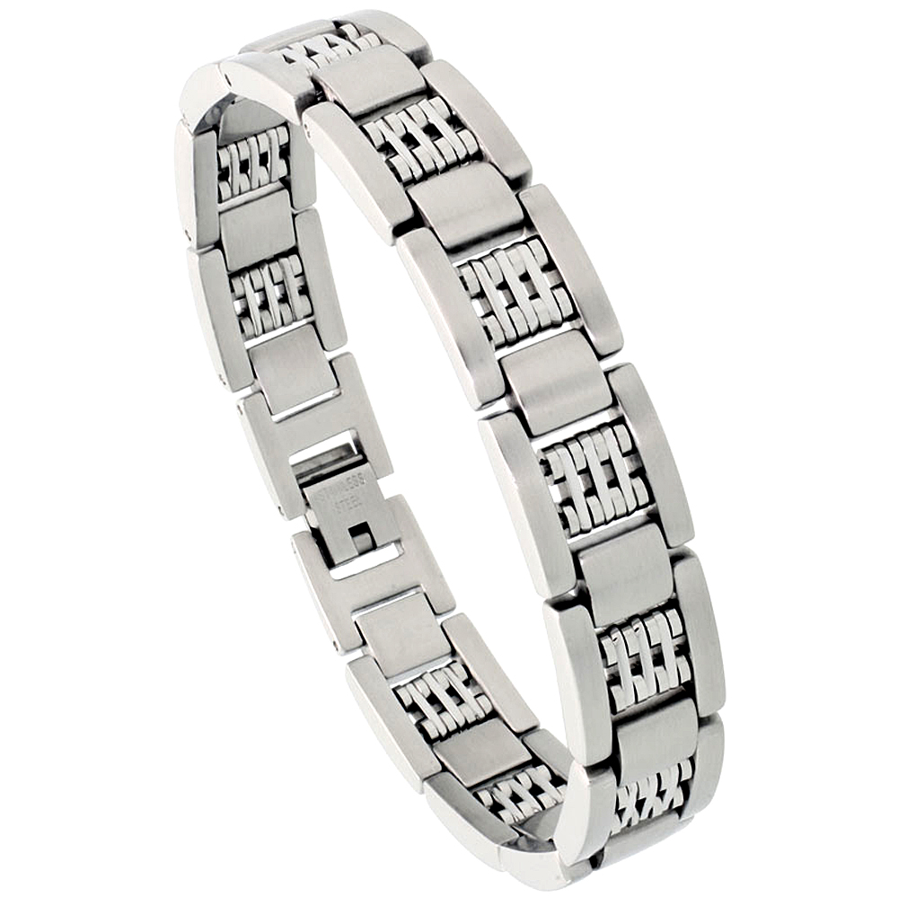 Stainless Steel Bar Bracelet For Men Satin Finish 1/2 inch wide, 8 inch long