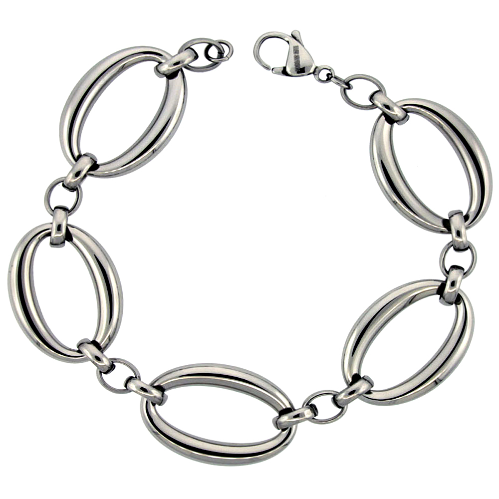 Stainless Steel Bracelet for Women Large Oval Links 3/4 inch wide, 8.5 inch long