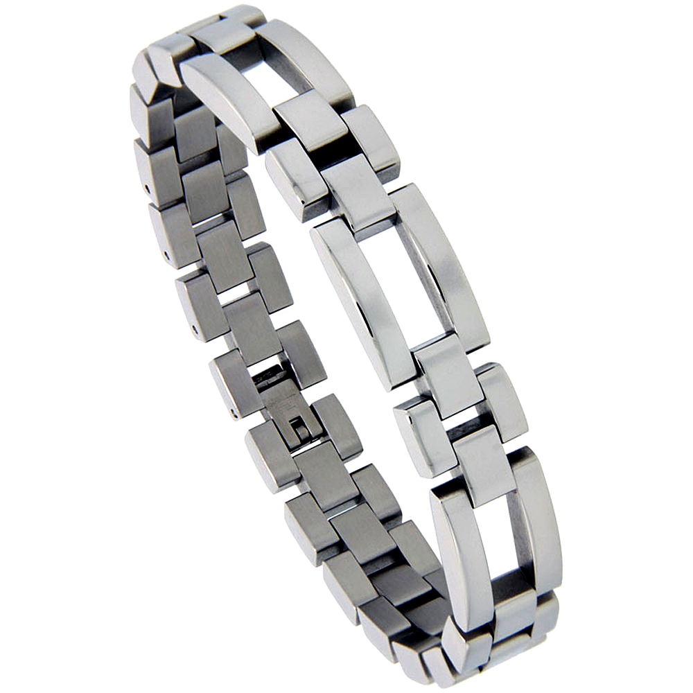 Stainless Steel Rolex Style Bracelet For Men Long and Short links 1/2 inch wide, 8.25 inch