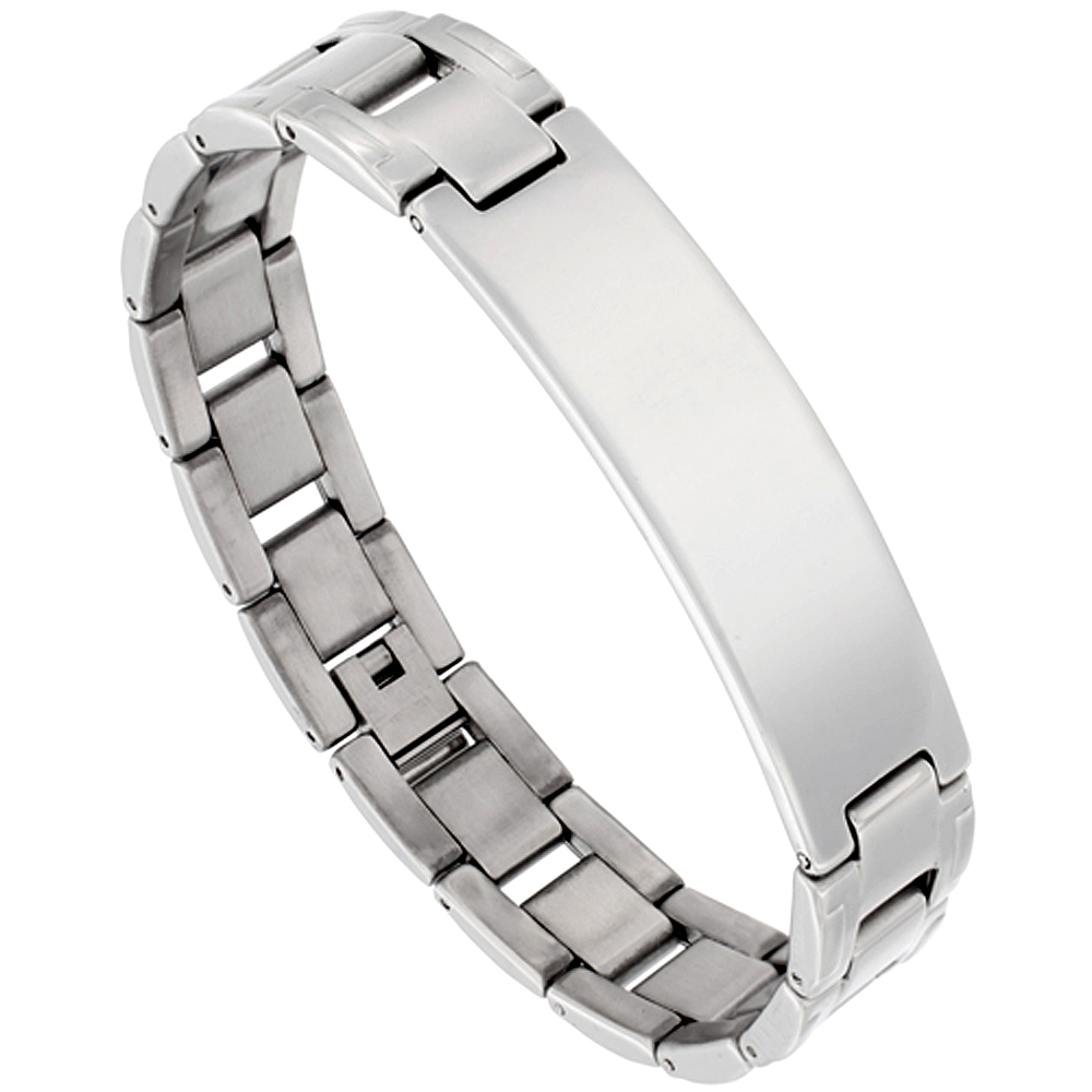 Stainless Steel H-Link ID Bar Bracelet For Men, 1/2 inch wide, 8 inch