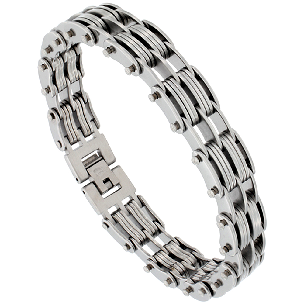 Stainless Steel Railroad Link Bracelet For Men, 8 1/4 inch